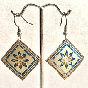 Mediterranean Earrings, etched, enamel, copper, hypo-allergenic